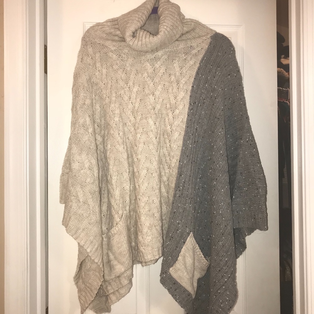 Turtleneck Cable knit sweater poncho